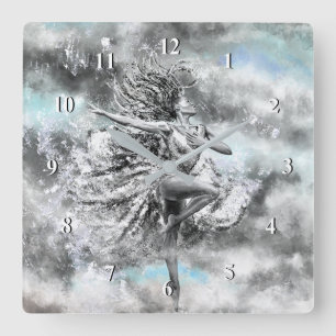 Cuadrado Mujer bailando en las nubes - sintiendo el reloj d