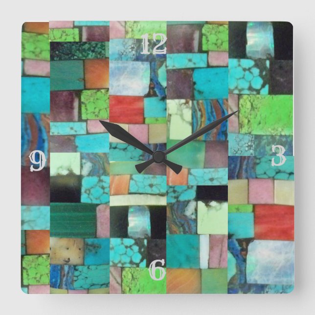 Cuadrado Multicolor Gemstone Mosaico Aspecto Reloj Turquesa (Anverso)