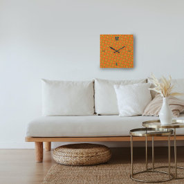 Cuadrado Naranja de patrón geométrico negrita reloj de pare