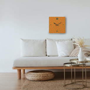 Cuadrado Naranja de patrón geométrico negrita reloj de pare