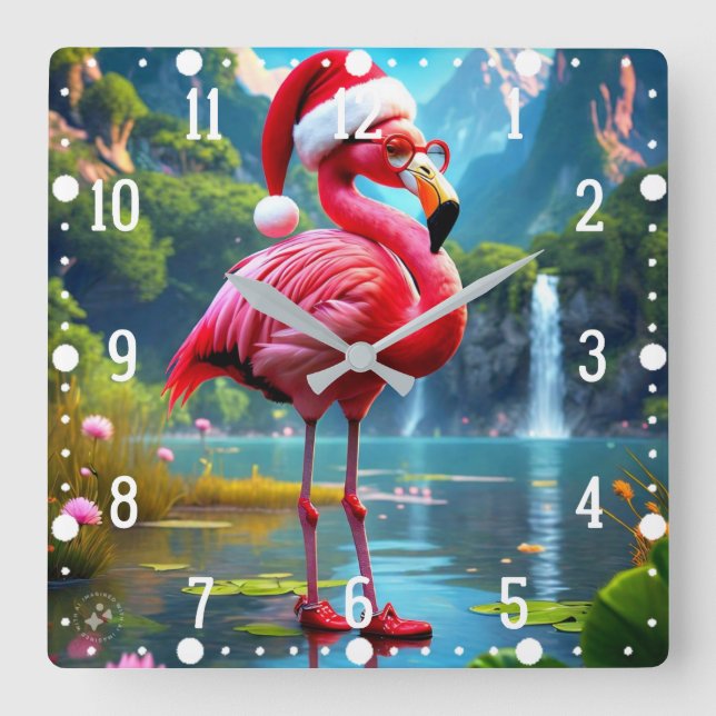 Cuadrado Navidades Flamingo Como Reloj De Santa Claus-47476 (Anverso)