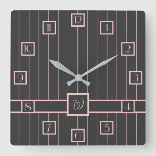 Cuadrado Negro con reloj de pinstripes rosado