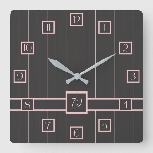 Cuadrado Negro con reloj de pinstripes rosado (Anverso)