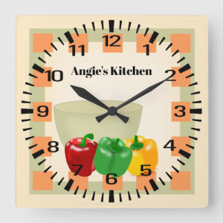 Cuadrado Nombre personalizado Reloj de cocina de Pepper Veg