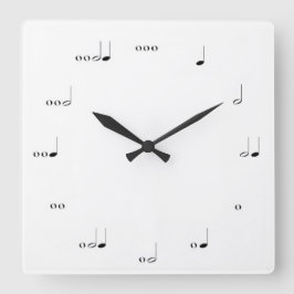 CUADRADO NOTA MUSICAL RELOJ BLANCO Y NEGRO