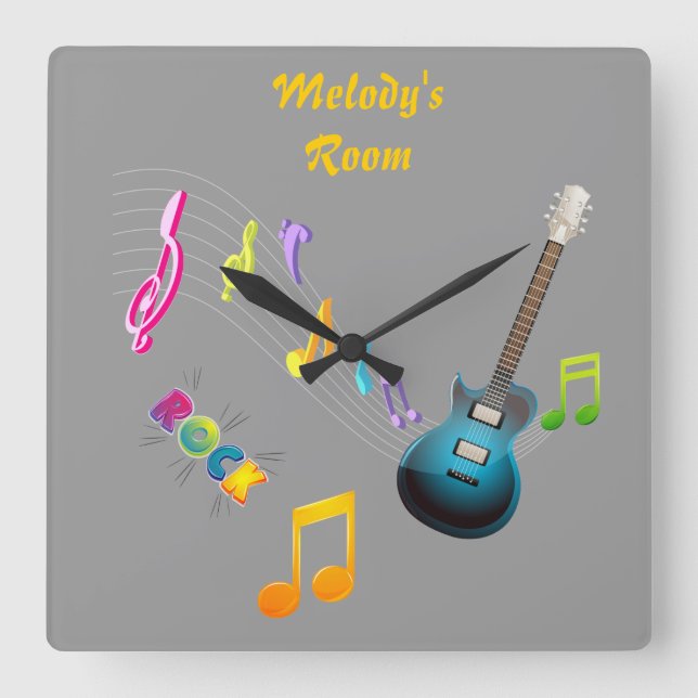 Cuadrado Notas musicales y reloj personalizados de la (Anverso)