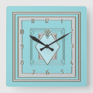 Cuadrado Nuevo Reloj Muy Art Deco en Azul y Plata.
