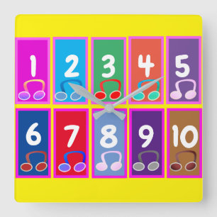 Cuadrado Números de matemáticas tempranas 1 a 10 reloj de p