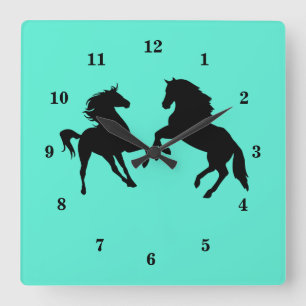 Cuadrado Pareja de reloj de caballos con colores y fuentes