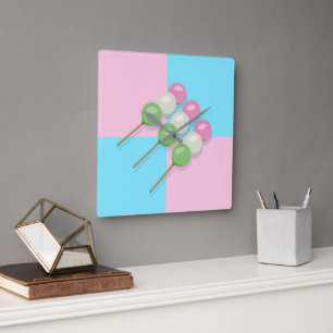 Cuadrado Pastel azul rosado al reloj de la pared de Dango
