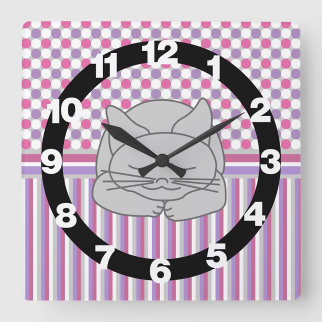 Cuadrado Patrón Gris Gris Dormido Gran Reloj (Anverso)