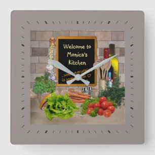 Cuadrado (Personalizable) Reloj de cocina con su nombre