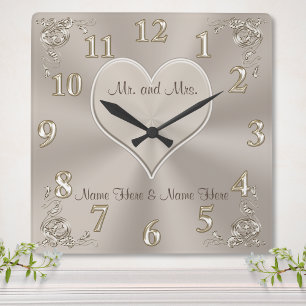 Cuadrado Personalizable Sr. y Sra. Regalos Reloj de Champag