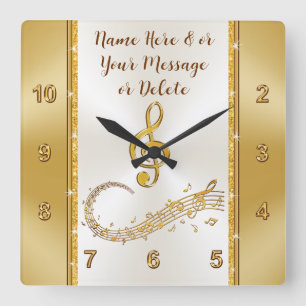Cuadrado Personalizado, reloj de notas musicales, oro y mar