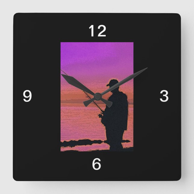 Cuadrado Pescar en el Reloj de silueta al atardecer (Anverso)