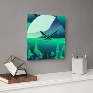 Cuadrado Pintura arte Bosque Verde Naturaleza Reloj