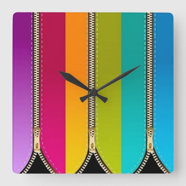 Cuadrado Rayas coloridas con las cremalleras - reloj de (Anverso)
