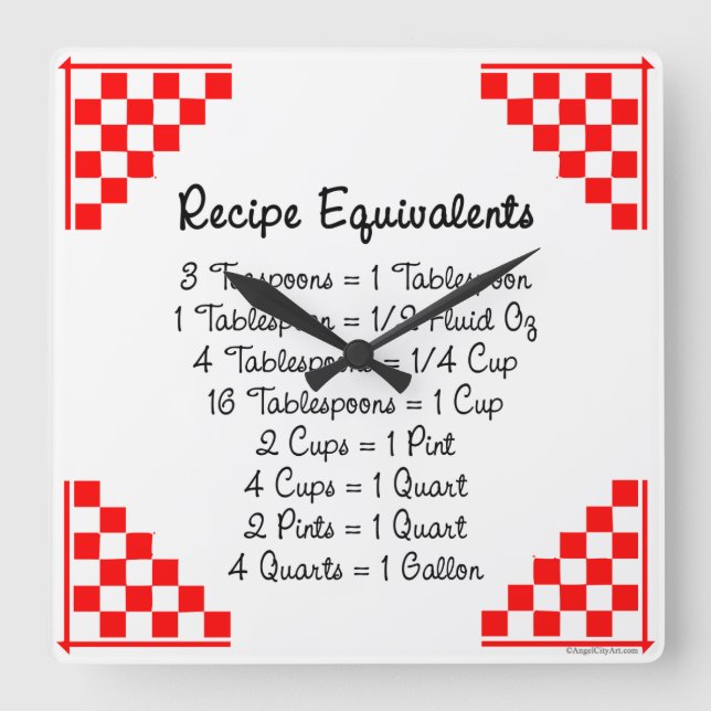 Cuadrado Receta equivalente al reloj de cocina blanca roja (Anverso)