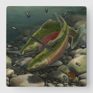 Cuadrado Regalos de Reloj de pescadores Coho Salmon Fish Wa