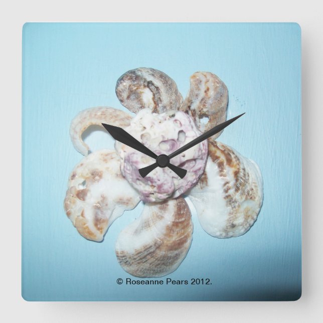 Cuadrado Reloj #1 (ShellFlowerOnBlue) RFPMDesigns ©️ 2012 (Anverso)