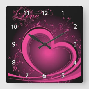 Cuadrado Reloj abstracto rosado del corazón