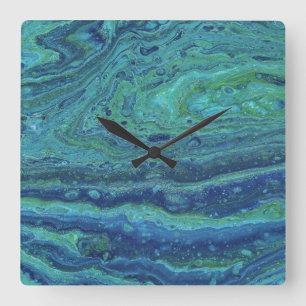 Cuadrado Reloj abstracto verde azul frío Wabash 3