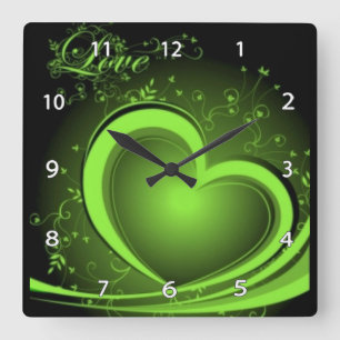 Cuadrado Reloj abstracto verde del corazón