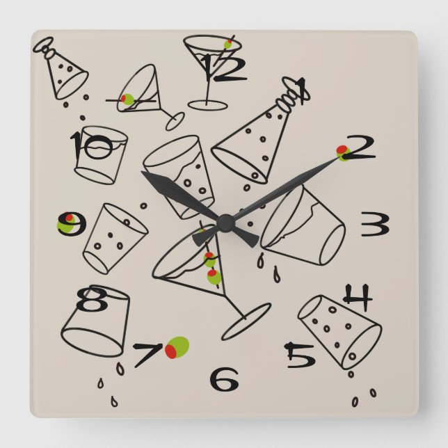 Cuadrado Reloj Acrílico de Bebidas (Anverso)