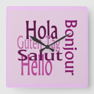 Cuadrado Reloj acrílico de pared púrpura