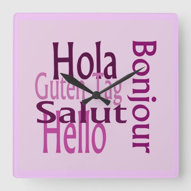 Cuadrado Reloj acrílico de pared púrpura (Anverso)