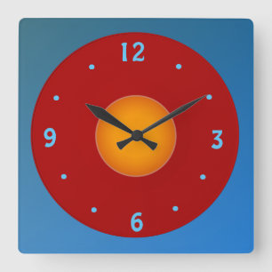 Cuadrado Reloj amarillo/anaranjado rojo de Blue>Kitchen
