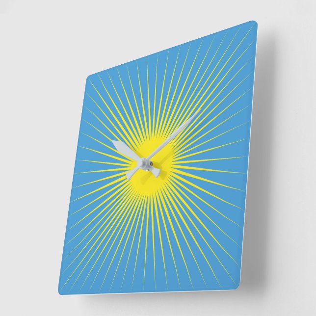 Cuadrado Reloj amarillo de pared de explosión de sol (Ángulo)