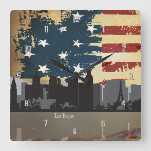 Cuadrado Reloj americano del paisaje urbano de las ciudades