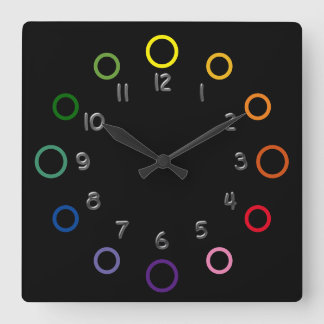 Cuadrado Reloj - Anillos de color sobre negro