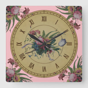 Cuadrado Reloj Antiguo con Flores