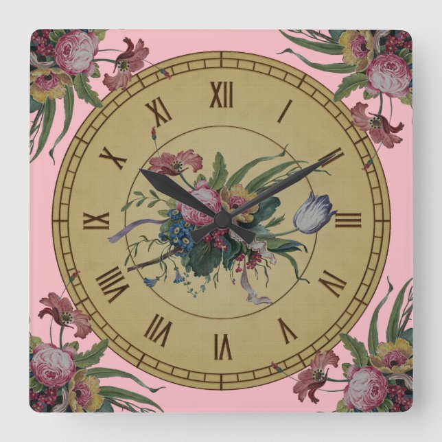 Cuadrado Reloj Antiguo con Flores (Anverso)