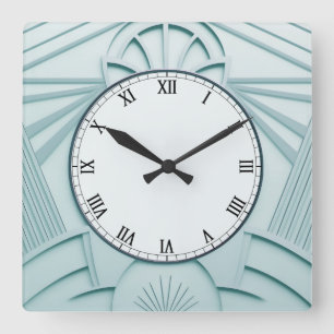 Cuadrado Reloj Art Déco Azul De Mint - Líneas Abstractas El