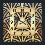 Cuadrado Reloj Art Deco Elegante<br><div class="desc">Este reloj Art Deco Style luce muy elegante y podría imaginar que este reloj de pared se vería estupendo en una pared de tu casa. Creé este reloj con elegancia en mente. Es muy art déco en negro y oro. Esto también sería un regalo encantador para un boda o para...</div>