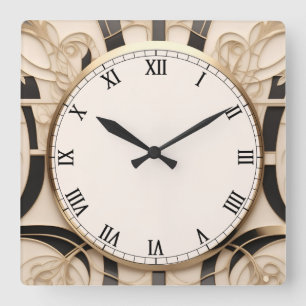 Cuadrado Reloj Art Nouveau Art Deco - Blanco negro y oro
