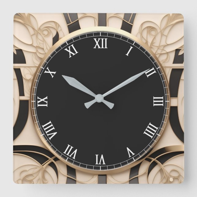 Cuadrado Reloj Art Nouveau Art Déco Oscuro - Oro Blanco Neg (Anverso)