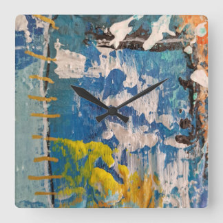 Cuadrado reloj artistico con preciosos tonos azules