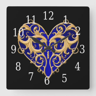 Cuadrado Reloj azul de corazón filigrí