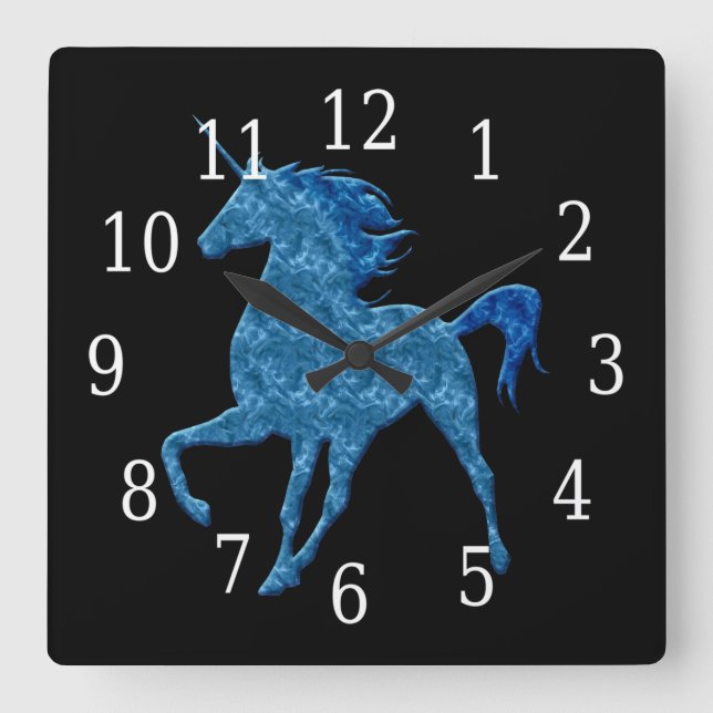 Cuadrado Reloj azul del unicornio del fuego (Anverso)