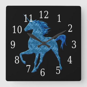 Cuadrado Reloj azul del unicornio del fuego