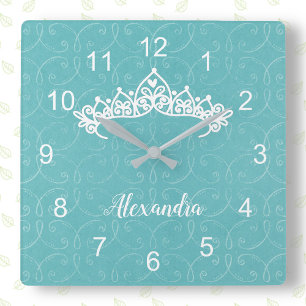 Cuadrado Reloj azul y blanco para el muro Tiara