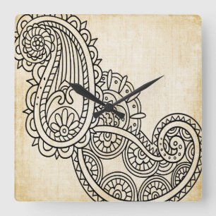 Cuadrado Reloj beige del adorno de Mehndi