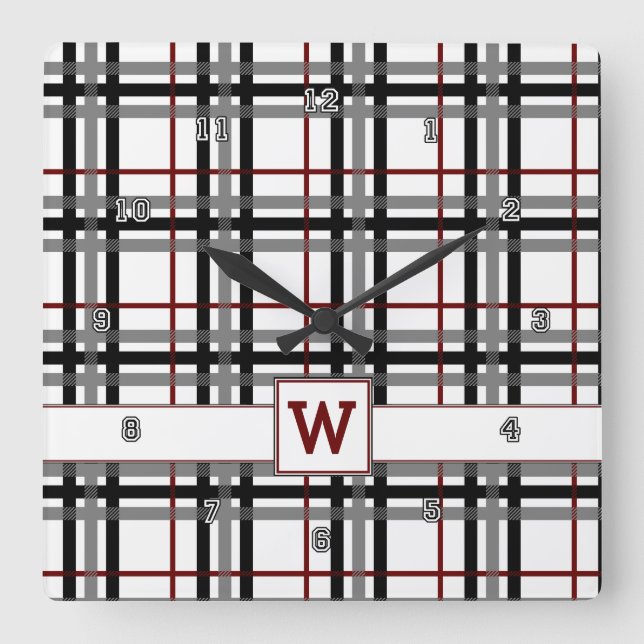 Cuadrado Reloj blanco negro y rojo trenzado (Anverso)