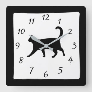 Cuadrado Reloj blanco y negro del gato