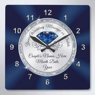 Cuadrado Reloj Boda personalizado de Navy Blue y Silver