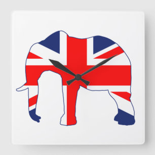 Cuadrado Reloj británico del elefante de Union Jack